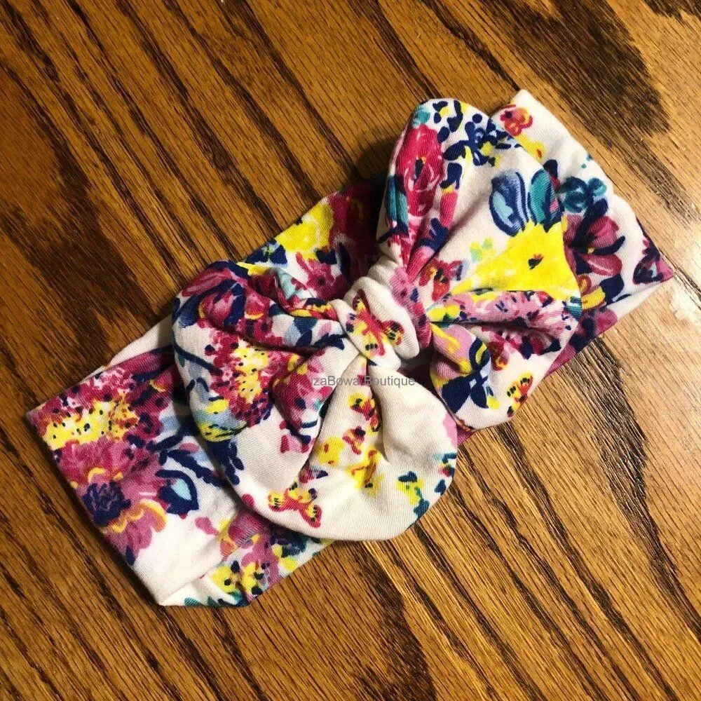 Pastel Flowers Cotton Big Bow Headband  CMMES44  Handmade NWT Boutique